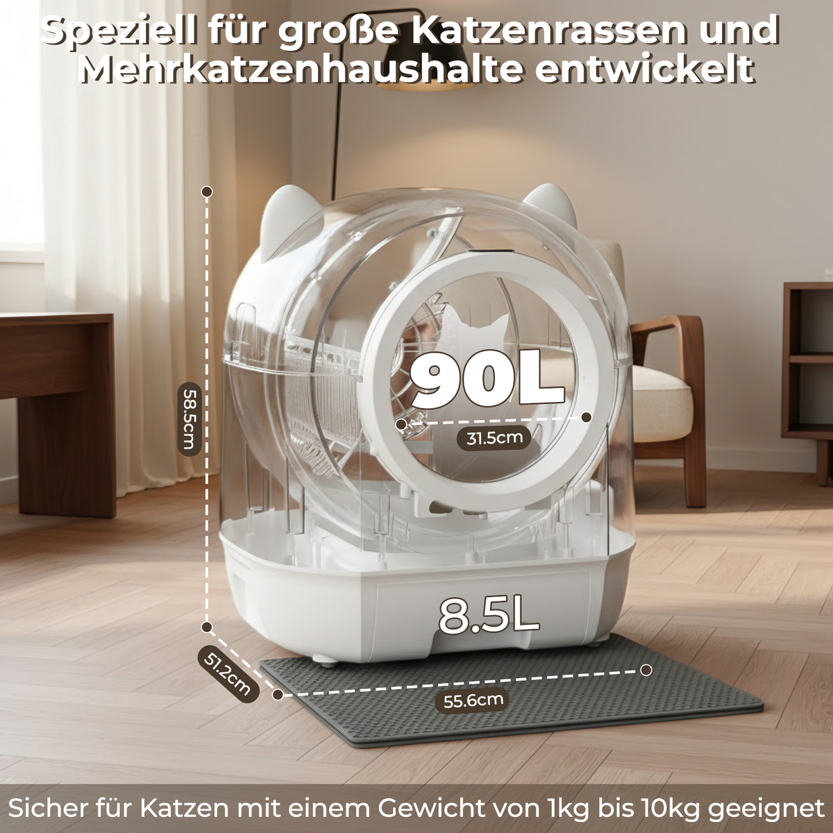 Geschlossene selbstreinigende Katzentoilette mit App & Dual-Geruchskontrolle