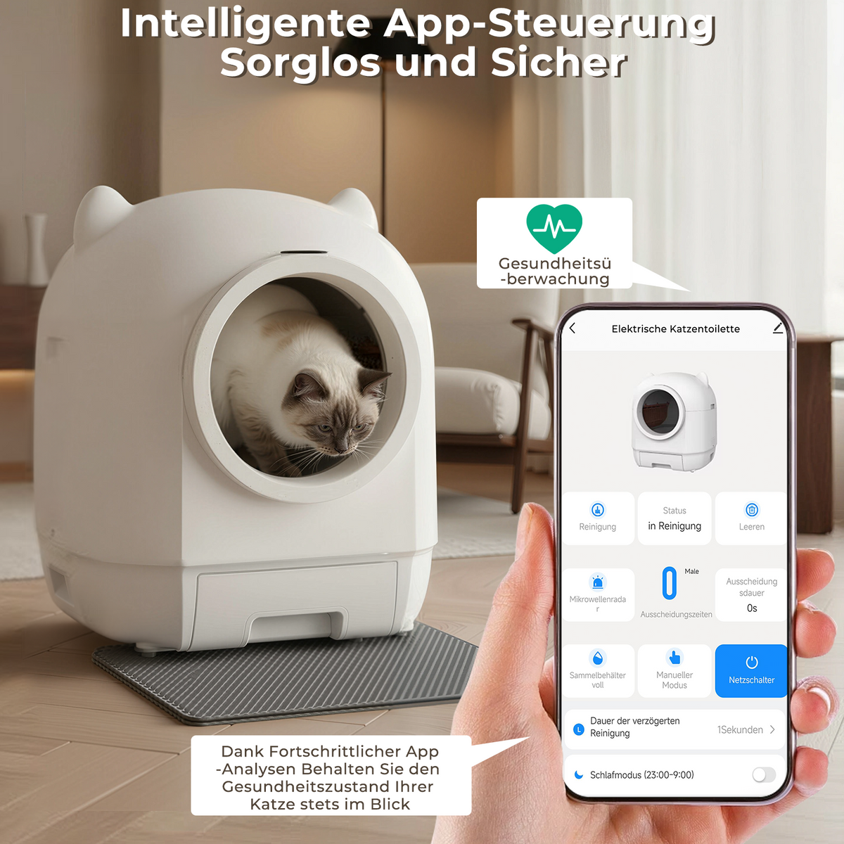Geschlossene selbstreinigende Katzentoilette mit App & Dual-Geruchskontrolle