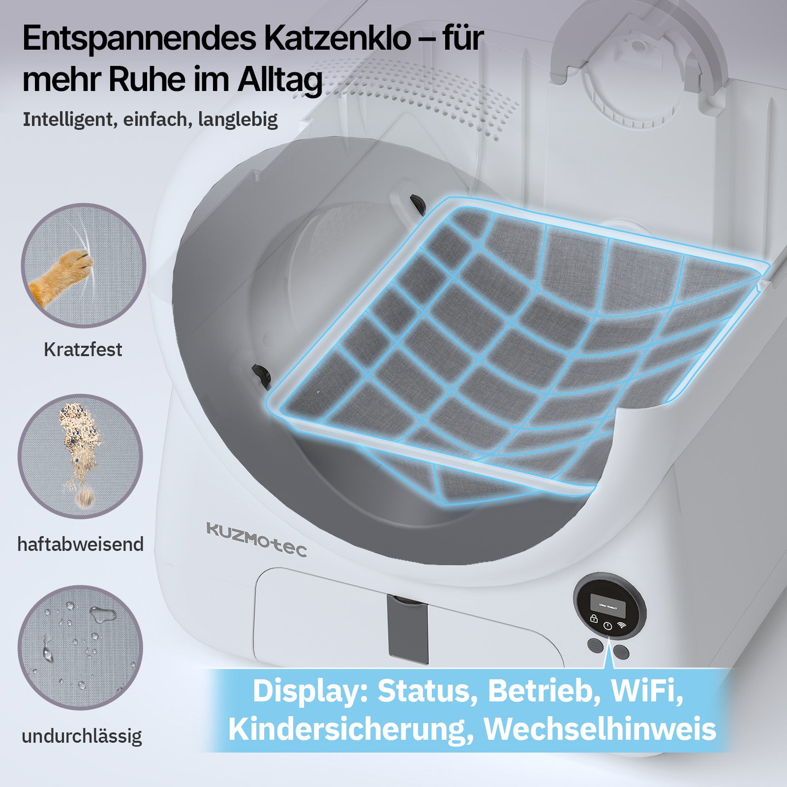 Smart Litter Box cozyclean 1 Gray Side View kuzmotec Pad