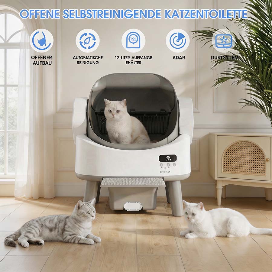 Selbstreinigende Katzentoilette für Einsteiger – offen & einfach