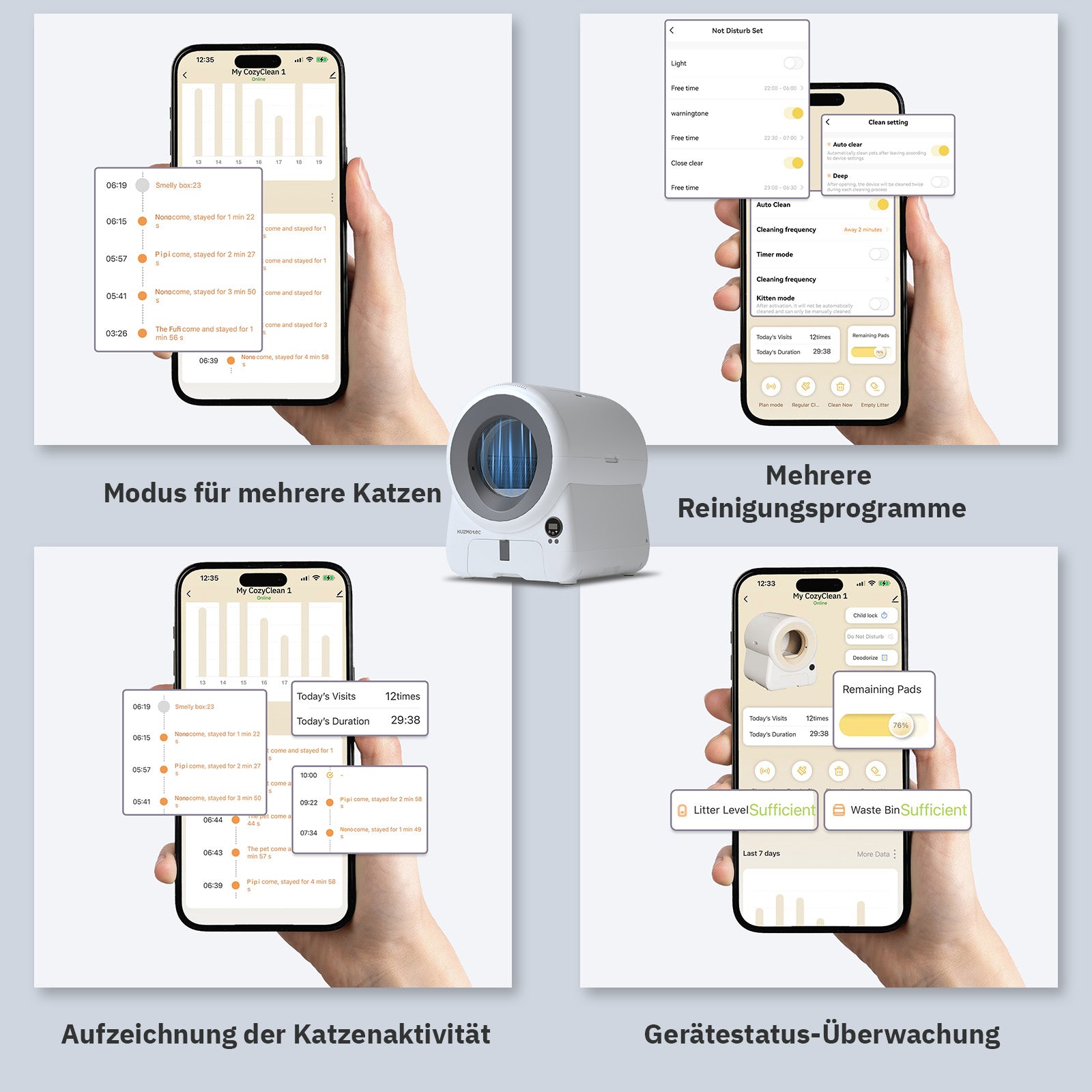 Smart Litter Box cozyclean 1 Gray Front View kuzmotec App 4