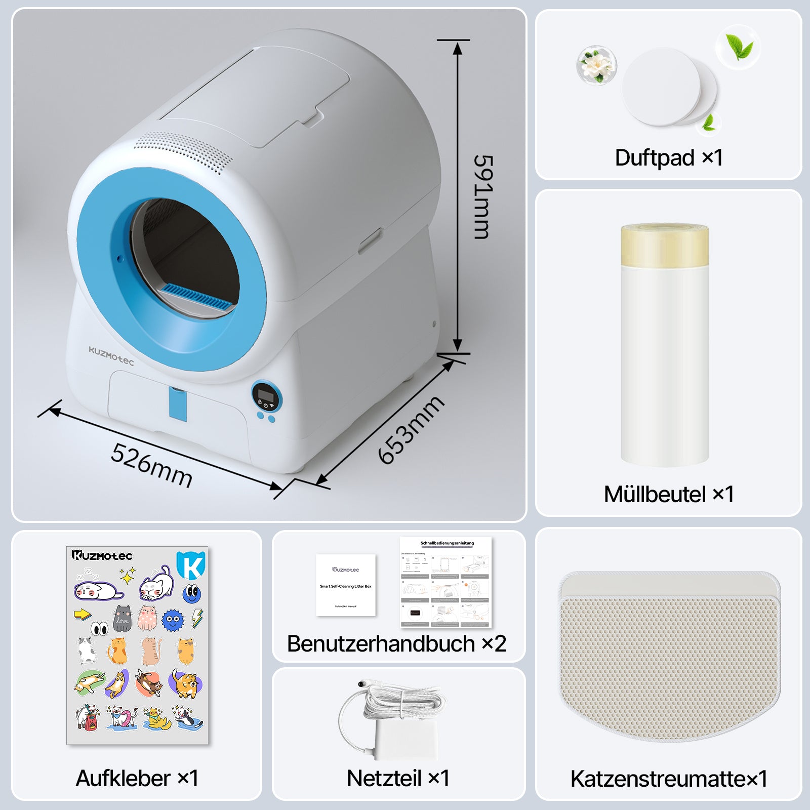 Smart Litter Box cozyclean 1 blue Front View kuzmotec Accessories