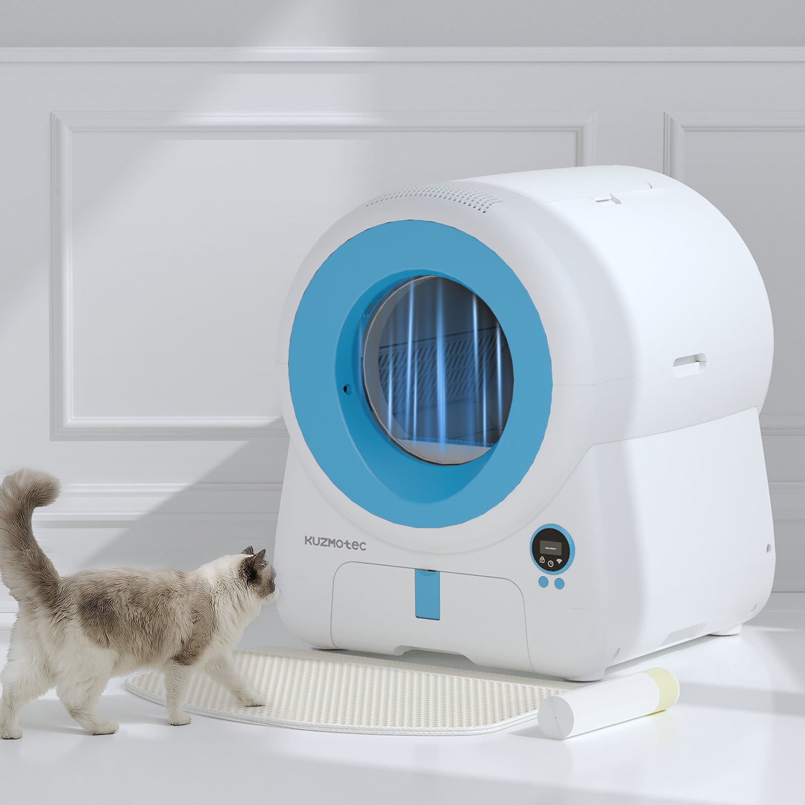 Smart Litter Box cozyclean 1 blue Side View kuzmotec cat