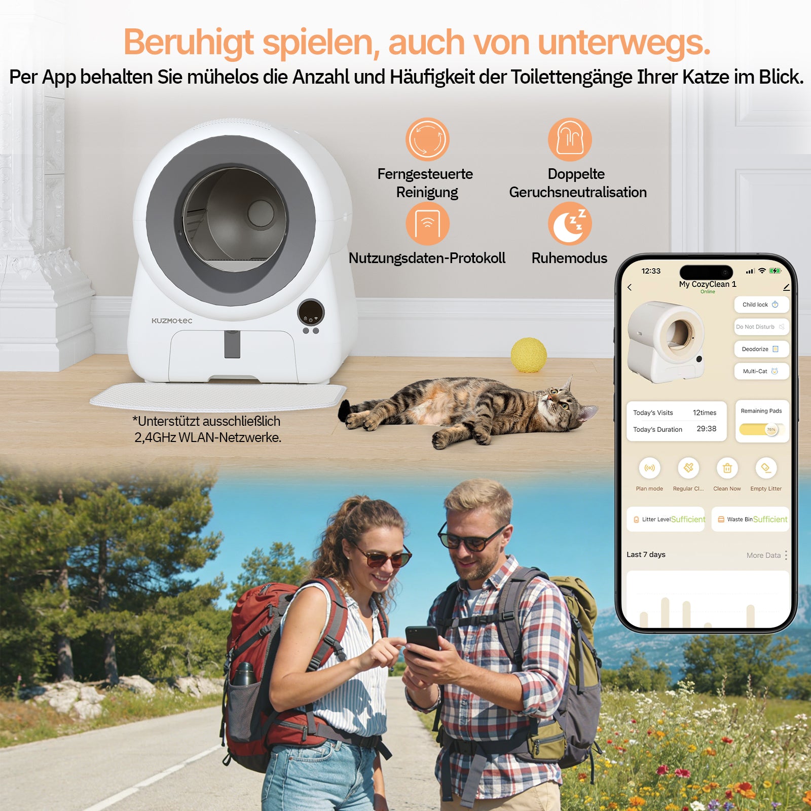 Smart Litter Box cozyclean 1 Gray Front View kuzmotec App