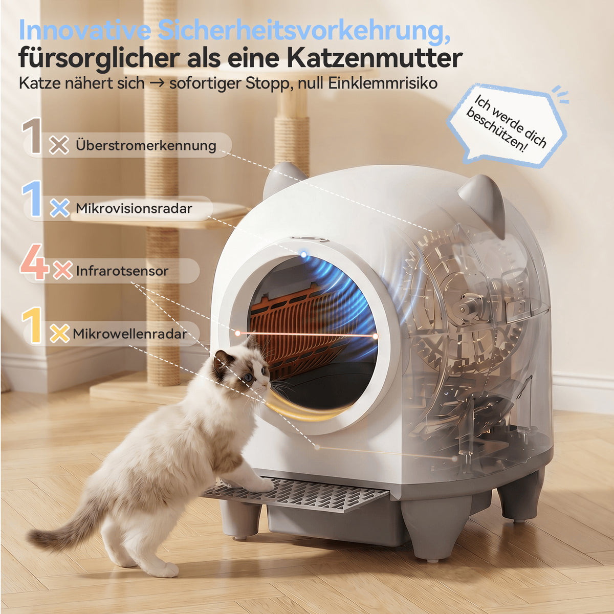 Selbstreinigende Katzentoilette 90 L mit 9-fach Sicherheitssystem