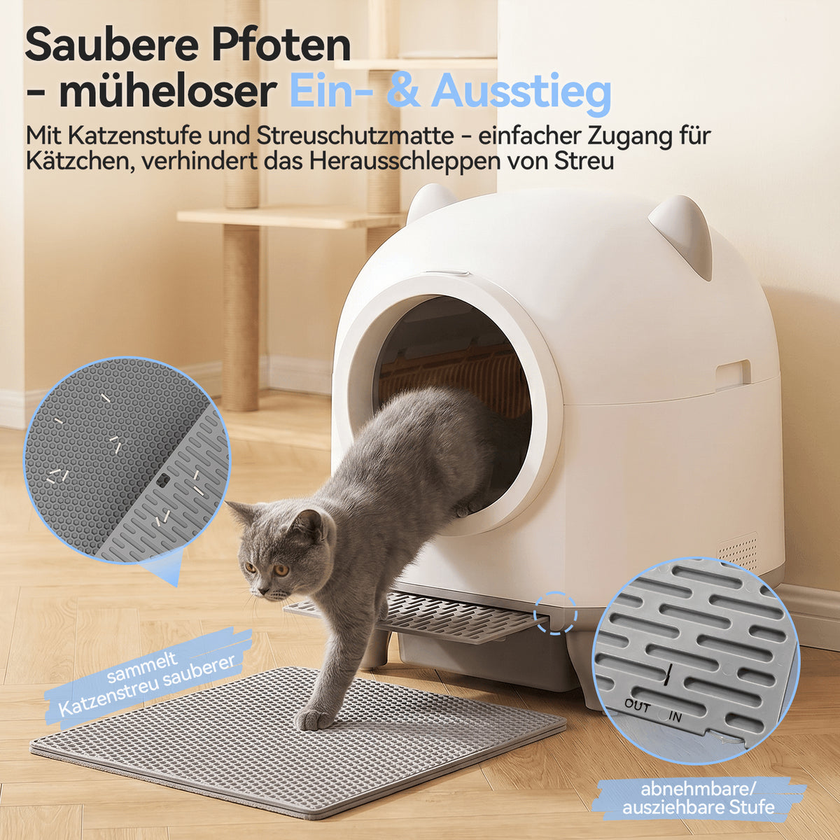 Selbstreinigende Katzentoilette 90 L mit 9-fach Sicherheitssystem