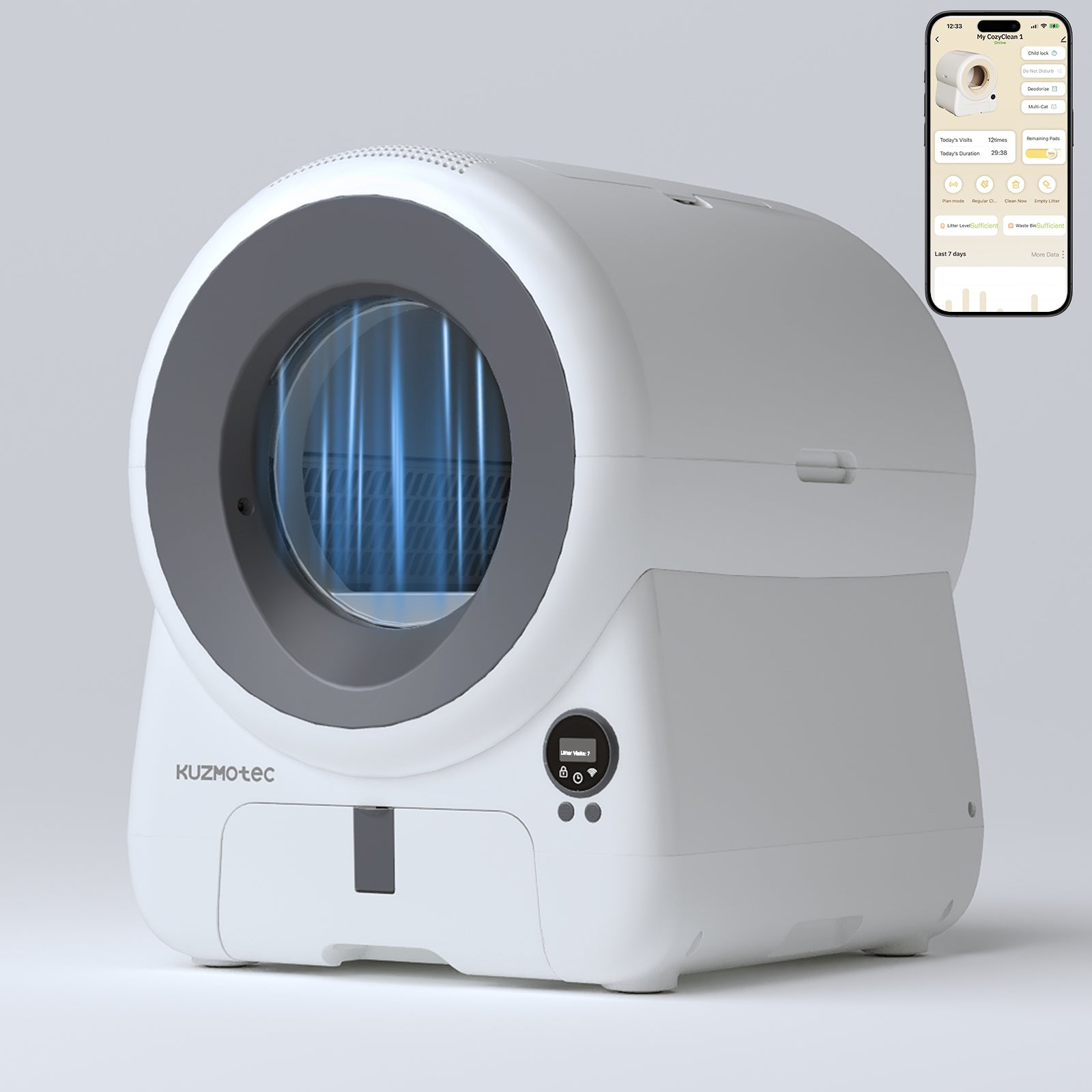 Smart Litter Box  cozyclean 1 Gray  Side View kuzmotec