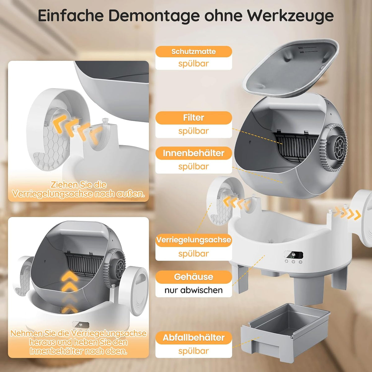 Halboffene selbstreinigende Katzentoilette mit App & Streuschutz