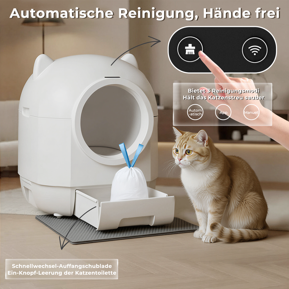 Geschlossene selbstreinigende Katzentoilette mit App & Dual-Geruchskontrolle