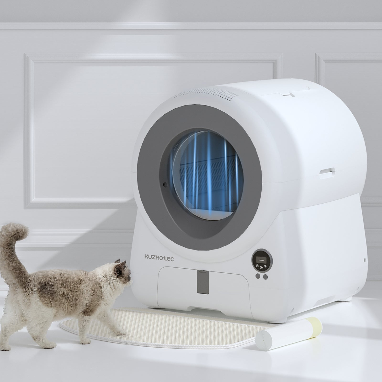 Smart Litter Box  cozyclean 1 Gray  Side View kuzmotec  cat