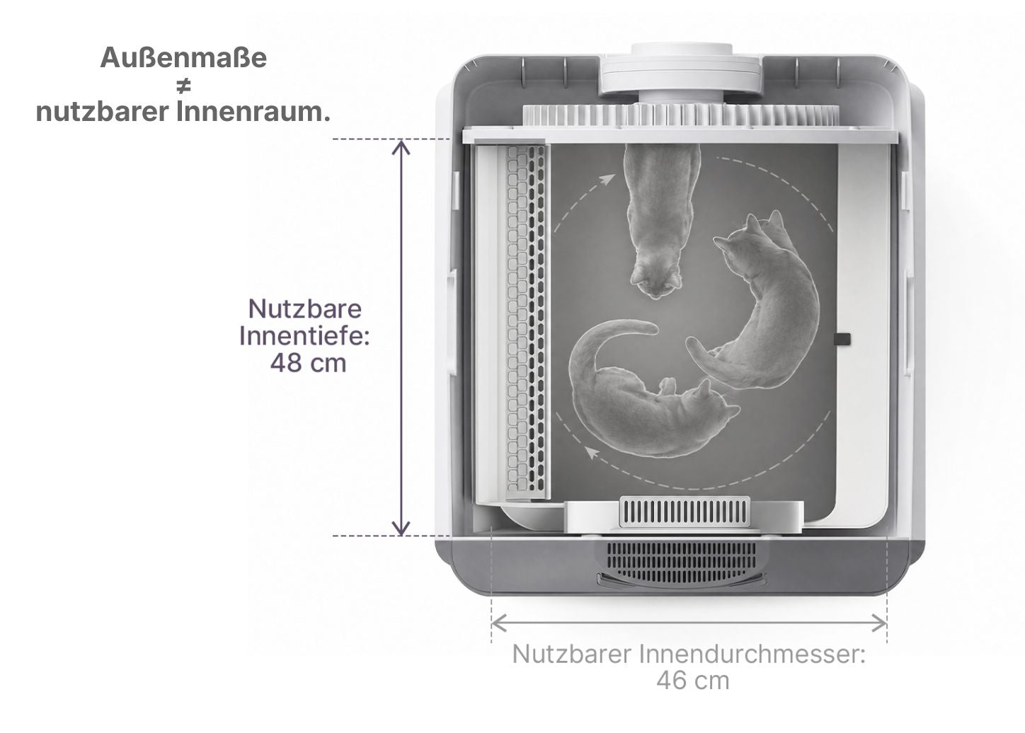 Charakat Bau Draufsicht – 48 cm nutzbare Innentiefe und 46 cm Innendurchmesser für natürliches Katzenverhalten