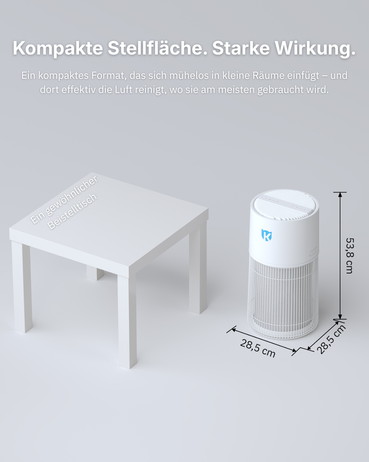 Maßübersicht des AirGuard 1 Luftreinigers