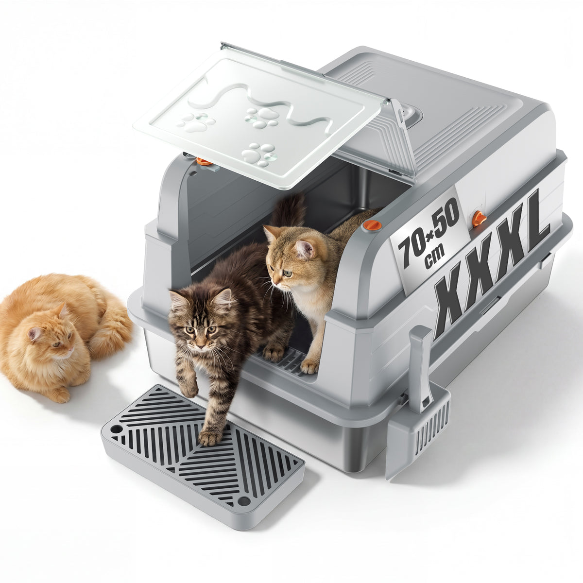 XXL Edelstahl-Katzentoilette 3-in-1 mit Deckel & Aktivkohlefilter