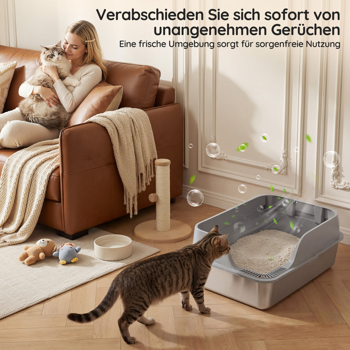 XXL Edelstahl-Katzentoilette mit hohem Rand – halbgeschlossen