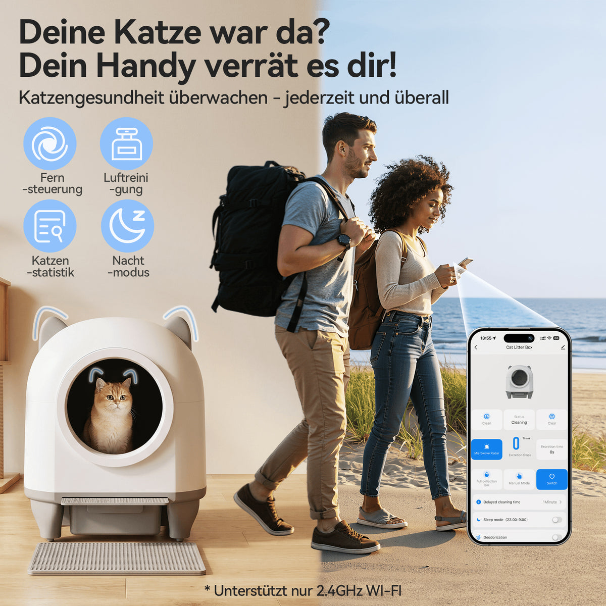 Selbstreinigende Katzentoilette 90 L mit 9-fach Sicherheitssystem