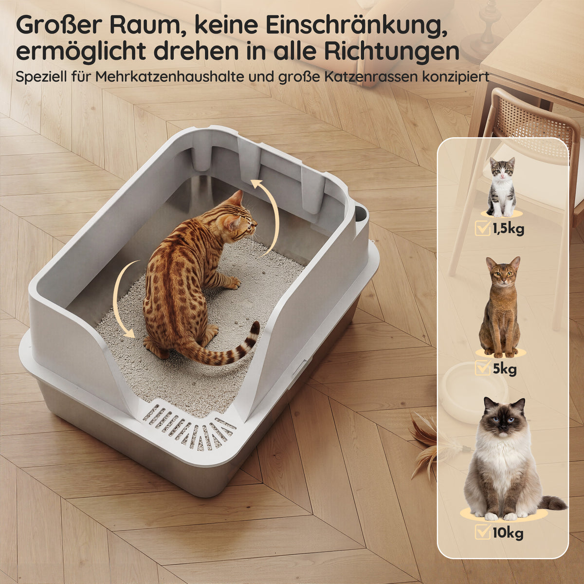 XXL Edelstahl-Katzentoilette mit hohem Rand – halbgeschlossen