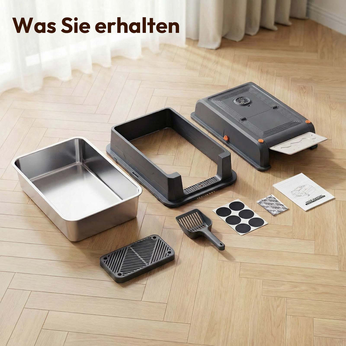 XXL Edelstahl-Katzentoilette 3-in-1 mit Deckel & Aktivkohlefilter